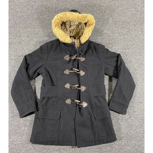 American Eagle Outfitters Jackets & Blazers - American Eagle Jacket Black Hooded Wool Blend Parka Quilted Liner Womens Medium